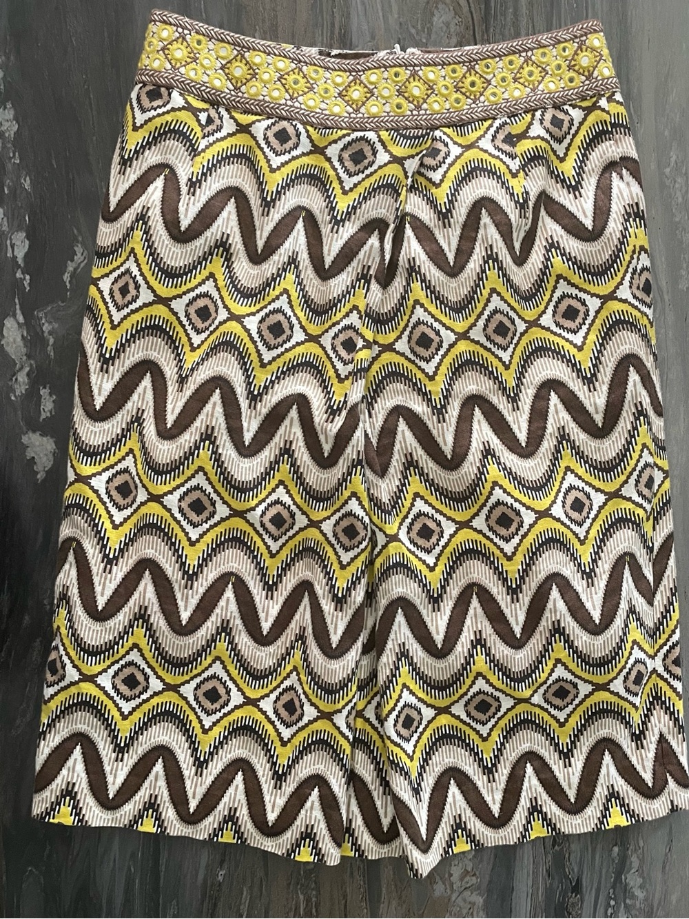 TORY BURCH Brown and Yellow Ikat Skirt